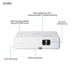 Projektor EPSON CO-W01 brbar WXGA lysstrke billeder hj kvalitet 3LCD 3000Lumen HDMI USB 
