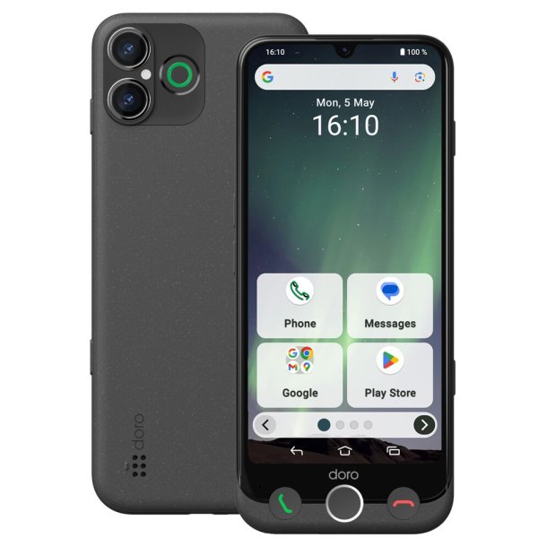 Smartphone Doro Aurora A31 6,1" 128GB 6GB 4G Android 14 kamera F5 / B50 Mpixel wi-fi sort el hvid 