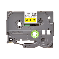 Brother Tape TZeS ekstra klbende Sort tekst p gul tape 6mm 9mm 12mm 18mm 24mm 