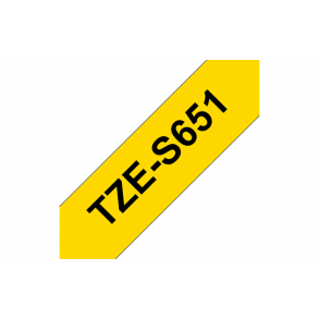 Brother Tape TZeS ekstra klbende Sort tekst p gul tape 6mm 9mm 12mm 18mm 24mm 