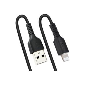 Kabel USB-A til USB-Lightning Synk-og opladning spiral kabel sort  0,5m og 1m