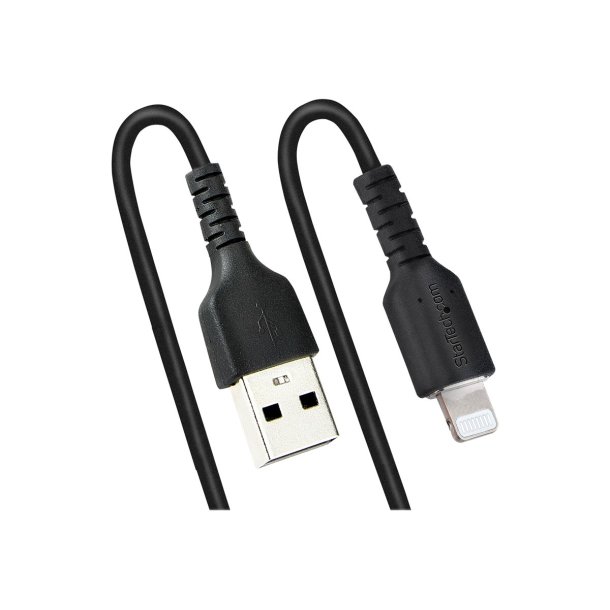 Kabel USB-A til USB-Lightning 0,5m synk-og opladning spiral kabel sort 