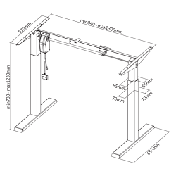 Office Skrivebordsramme hjdejusterbar 730-1230mm 