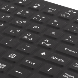 Tastatur minitastatur med indbygget mus silikone  stv- spild sikker IP68 sort Nordisk