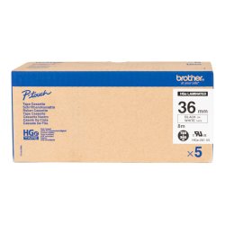 Brother HGE-261V5 lamineret tape 36mm sort tekst p hvid (5 stk.) 