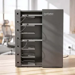 Ladestation med l�s til 7 AC enheder ladeskab til Laptops tablet ipads Mackbooks Chromebook og andre enheder op til 16"