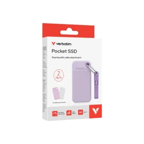 Verbatim Pocket SSD 2TB eksternt harddisk USB-C med kabel og 2 cover flere farver 
