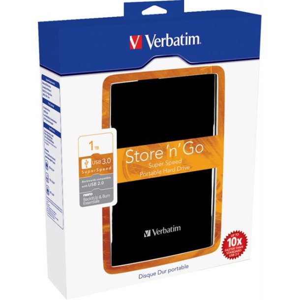 Verbatim Store'n'Go ekstern harddisk 1TB 2,5" USB 3.0, sort el. slv 